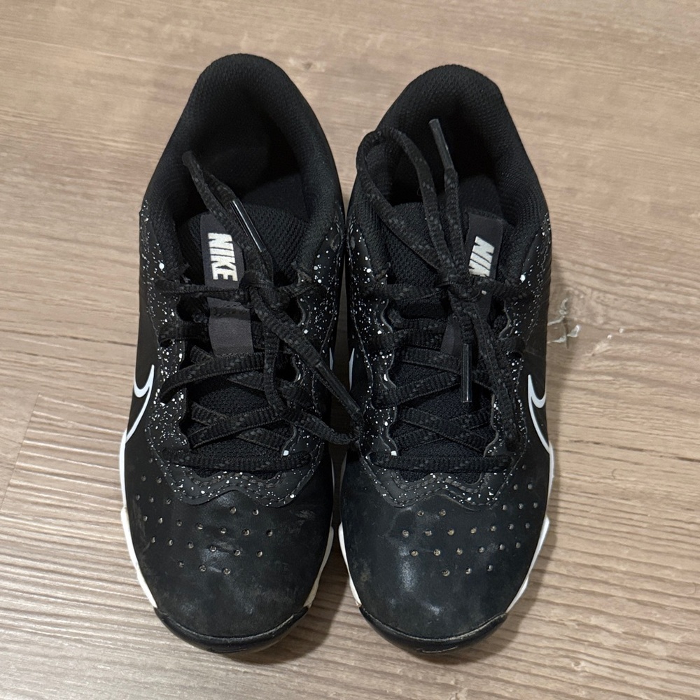 Kids Baseball Cleats Nike Black Sneakers with White Swoosh Accent